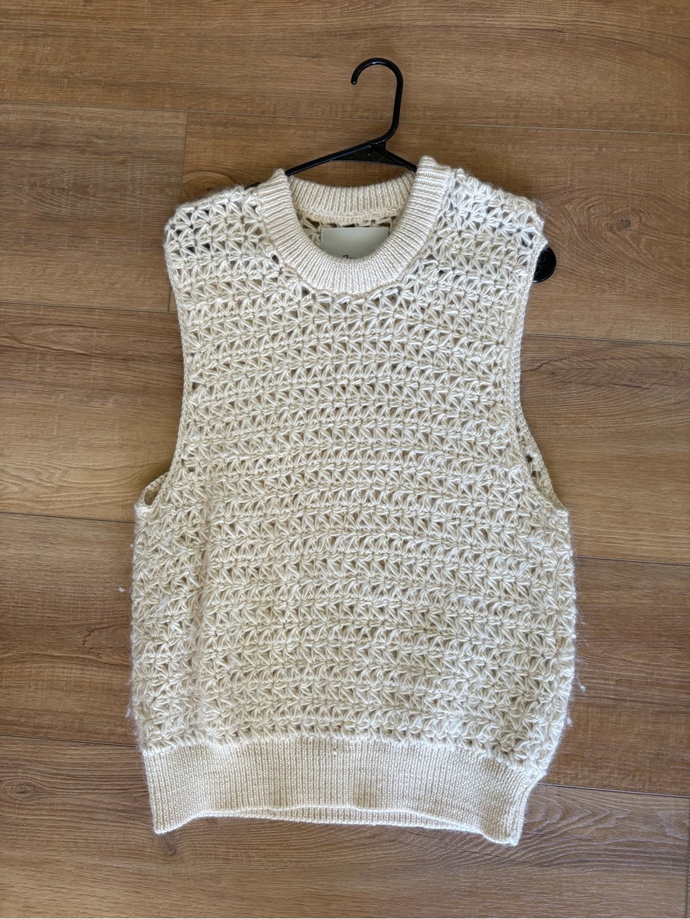 Bellerose Cream Crochet Knit Sleeveless Sweater Vest